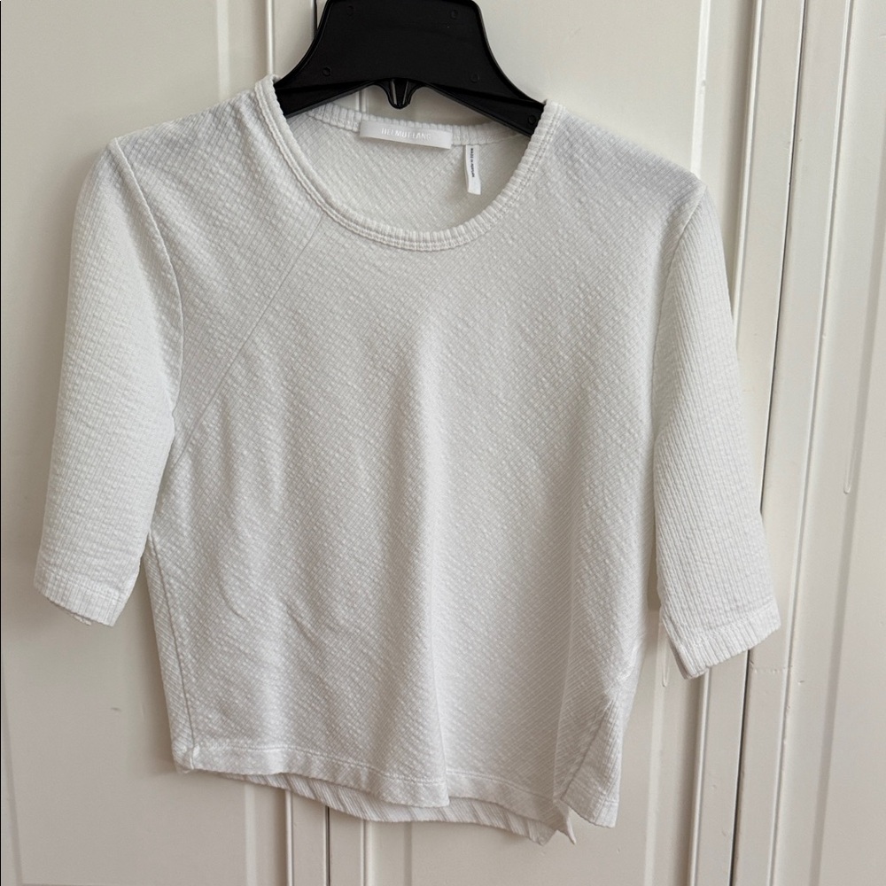 Helmut Lang White Textured Short Sleeve Cropped Top
